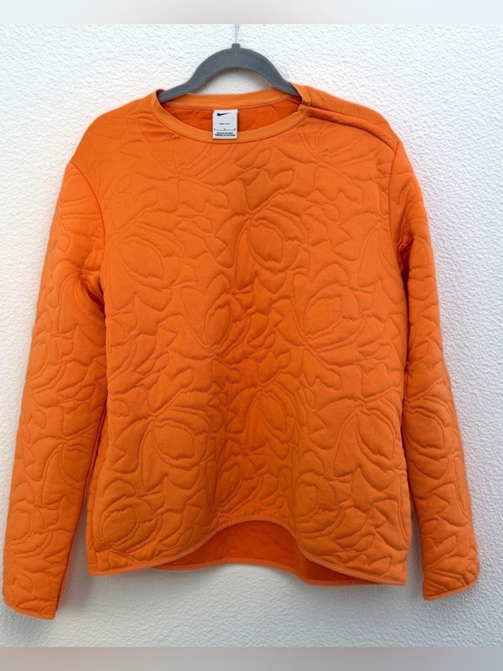 Nike Golf Dri-FIT Quilted Floral Crewneck Sweatshirt L Orange Golfcore EUC